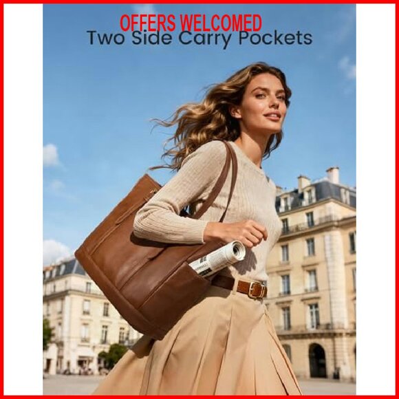 Vintage Leather Tote Bag with iPad Compartment Multiple Pockets - Picture 3 of 7